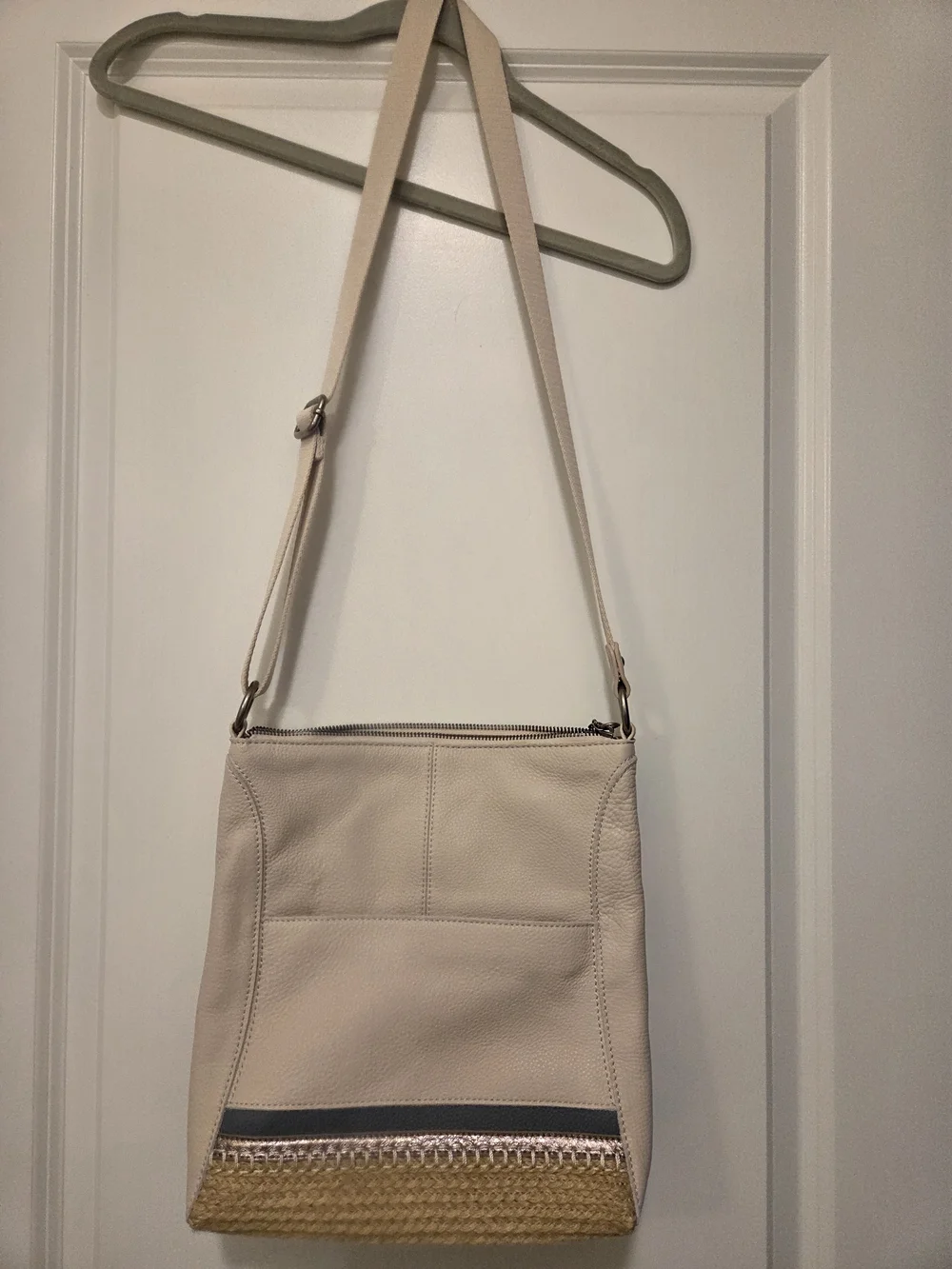 The Sak Leather Crossbody Bag Cream Boho Woven Straw Shoulder Purse